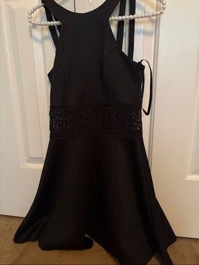 Francesca's Collections Black Halter Fit-and-Flare Dress with Lace Waist